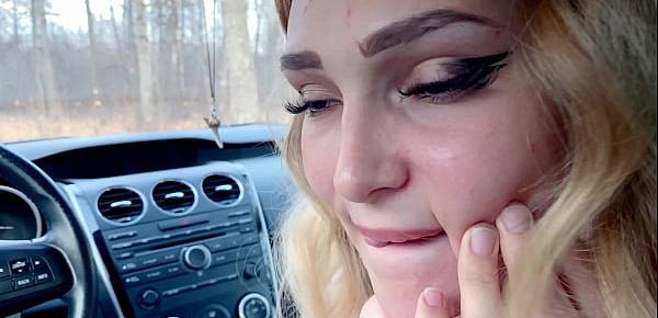  Blonde Deep Sucks Cock and Gets Cum in Mouth While No One Sees - In Car